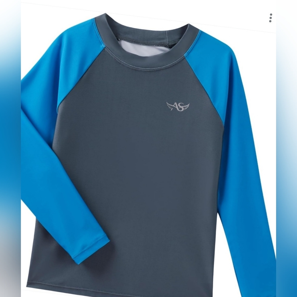 Kids Long-Sleeve Rash Guard Swim Shirt - Gray and Bright Blue C336